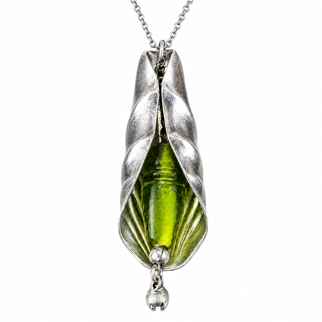 Art Nouveau Bud Pendant Necklace | Handcrafted Reclaimed Silver-Plated Spoon