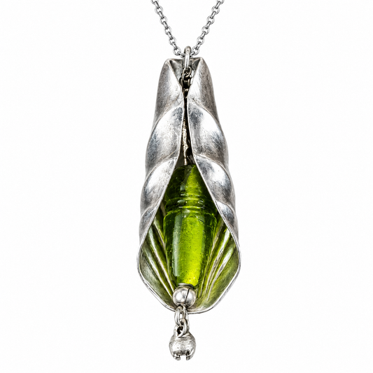 Art Nouveau Bud Pendant Necklace | Handcrafted Reclaimed Silver-Plated Spoon