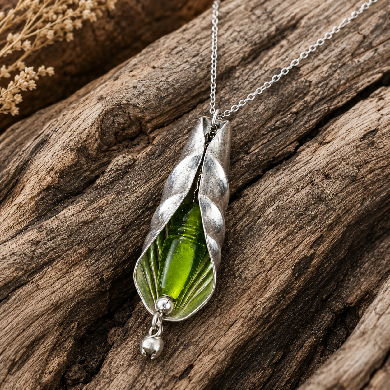 Art Nouveau Bud Pendant Necklace | Handcrafted Reclaimed Silver-Plated Spoon
