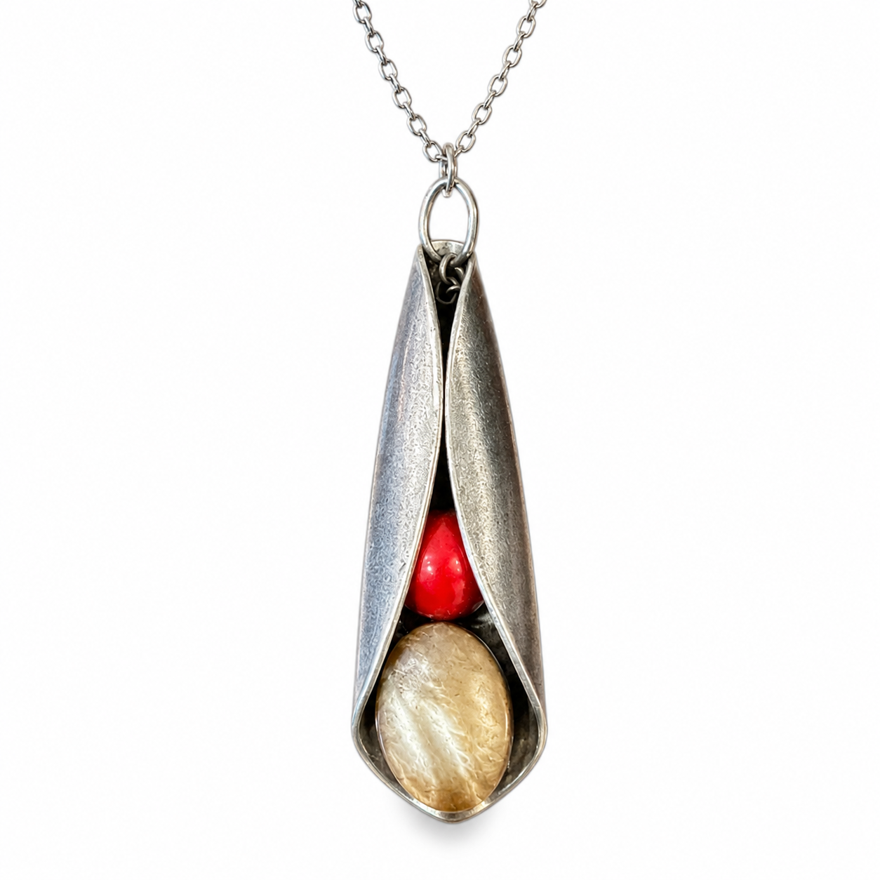 Silver Pod Pendant Necklace | Reclaimed Vintage Spoon & Glass Beads