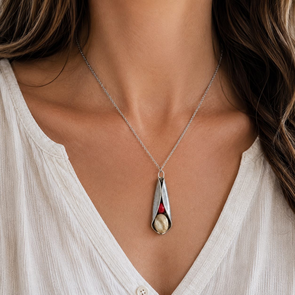 Silver Pod Pendant Necklace | Reclaimed Vintage Spoon & Glass Beads