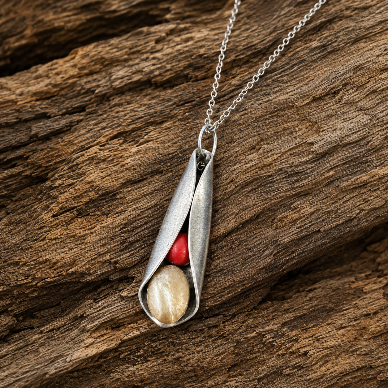 Silver Pod Pendant Necklace | Reclaimed Vintage Spoon & Glass Beads