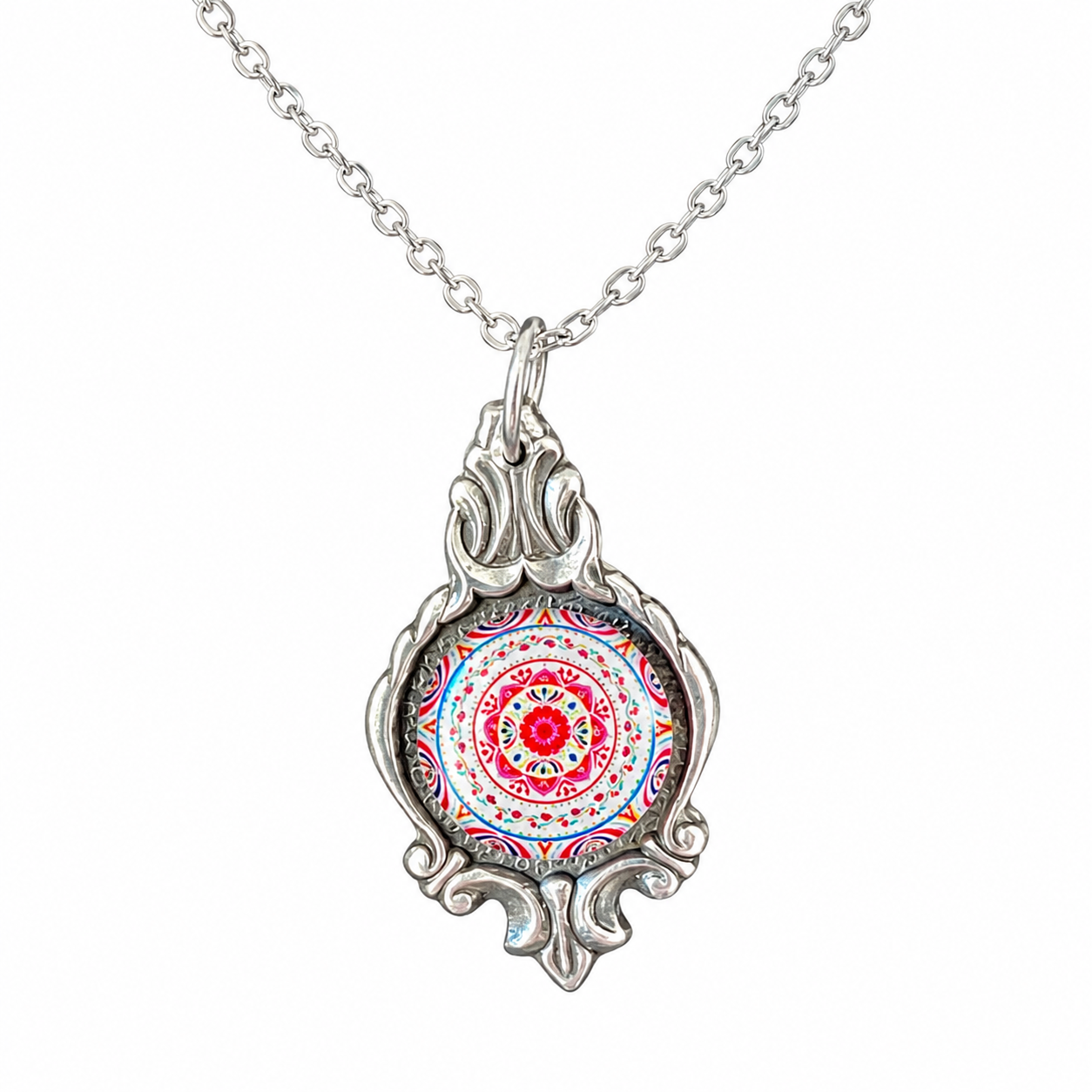 Mandala Pendant Necklace | Handcrafted Reclaimed Silver-Plated Spoon Jewellery