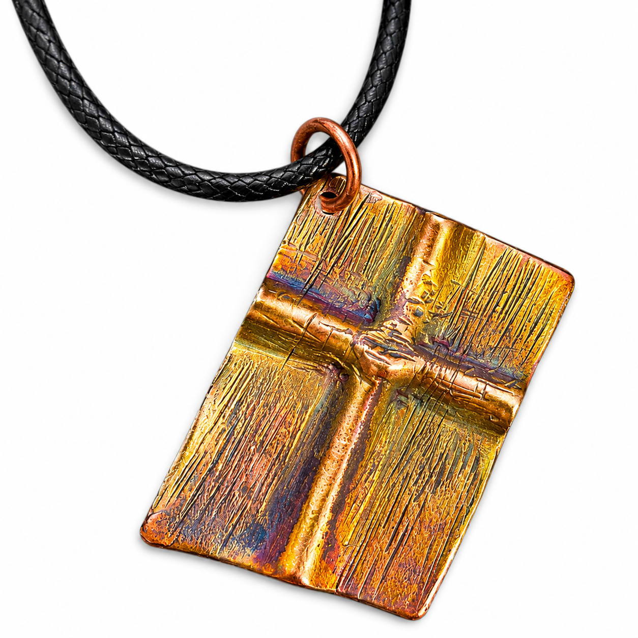 Abstract Copper Cross Pendant | Handcrafted Reclaimed Copper Jewellery