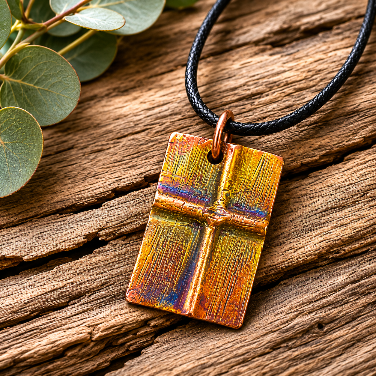 Abstract Copper Cross Pendant | Handcrafted Reclaimed Copper Jewellery