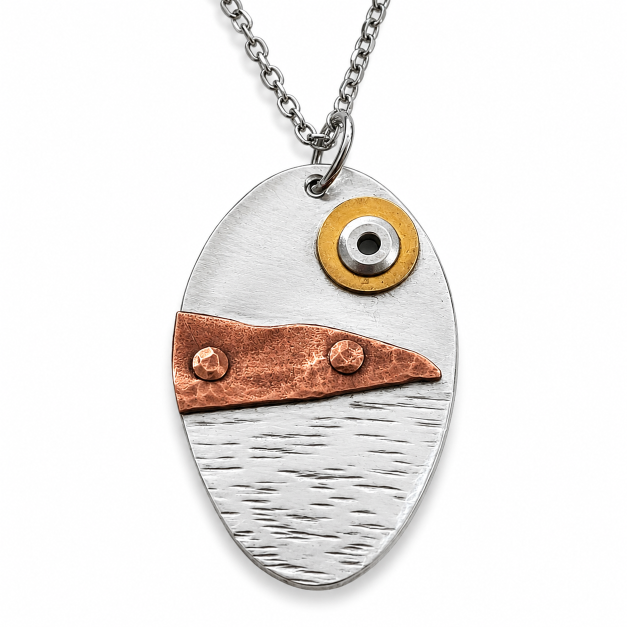 Abstract Landscape Pendant Necklace | Handcrafted Reclaimed Silver Plate & Copper Jewellery