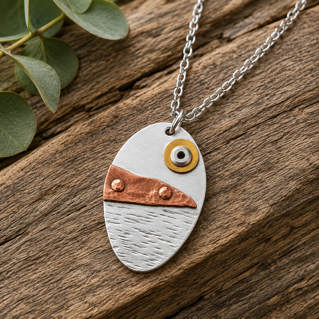 Abstract Landscape Pendant Necklace | Handcrafted Reclaimed Silver Plate & Copper Jewellery