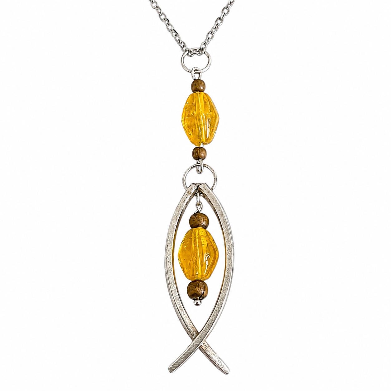 Yellow Fish Pendant Necklace | Handcrafted Reclaimed Silver-Plated Cutlery