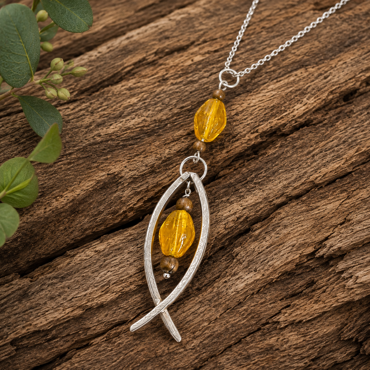 Yellow Fish Pendant Necklace | Handcrafted Reclaimed Silver-Plated Cutlery