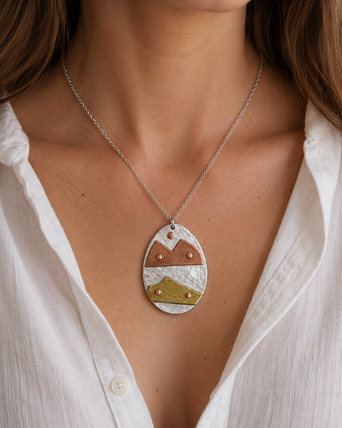 Mountain Horizon Pendant Necklace | Reclaimed Silver Plate, Copper & Brass