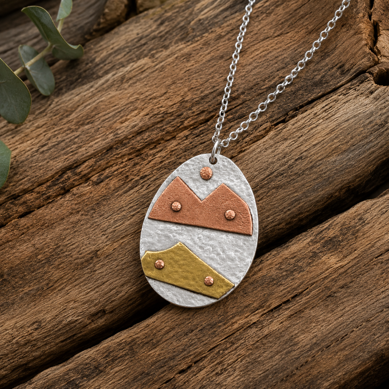 Mountain Horizon Pendant Necklace | Reclaimed Silver Plate, Copper & Brass