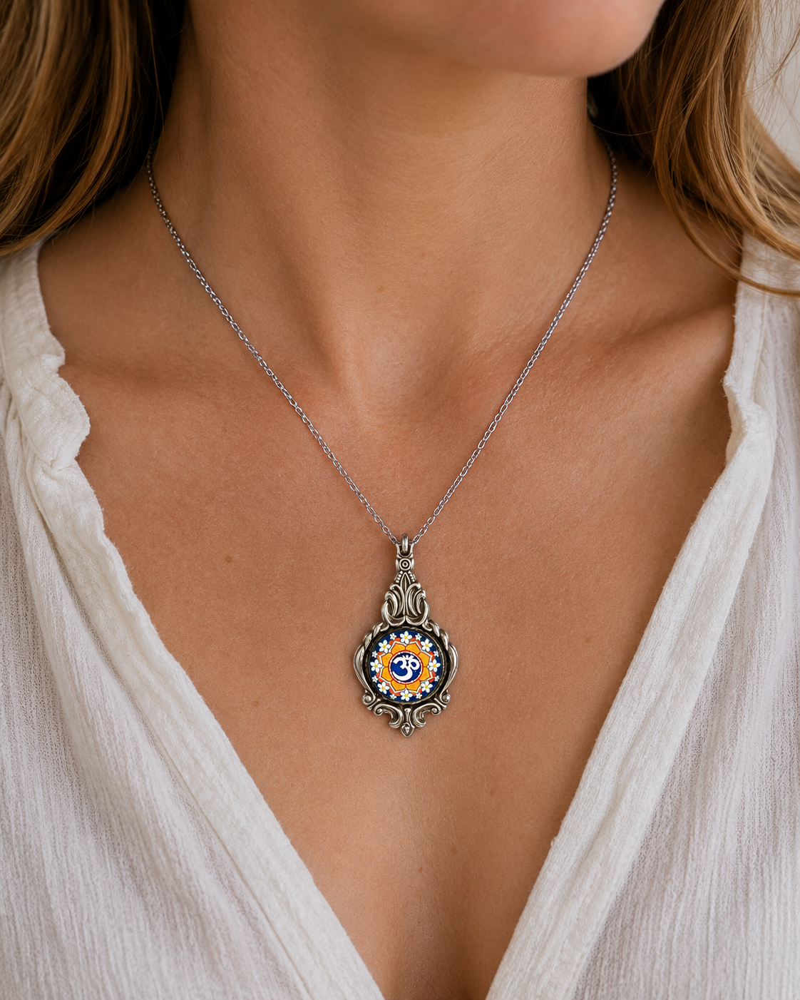 Om Mandala Pendant Necklace | Handcrafted Reclaimed Silver-Plated Spoon Jewellery