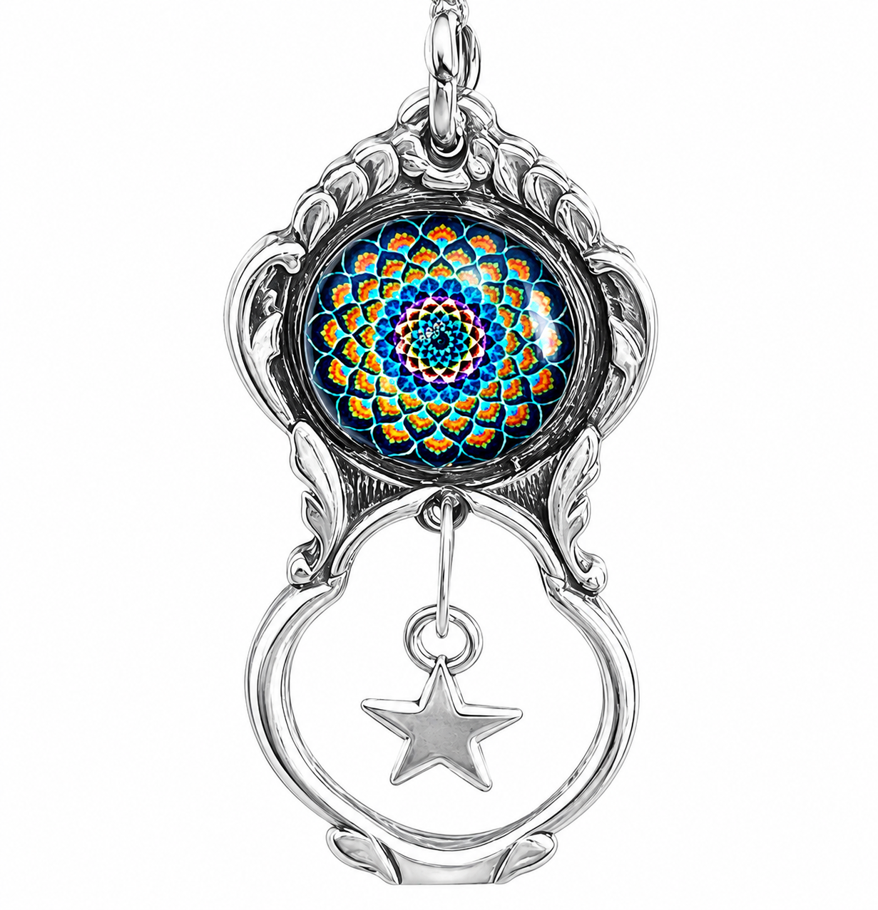 Celestial Star Mandala Pendant Necklace | Handcrafted Reclaimed Silver-Plated Spoon Jewellery