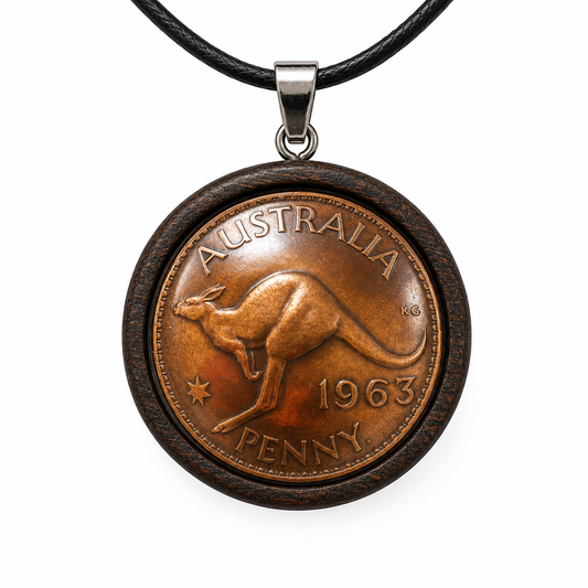 **1963 Australian Penny Kangaroo Domed Pendant Necklace | Handcrafted Reclaimed Coin Jewellery**