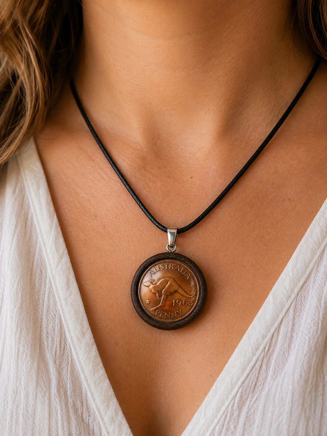 **1963 Australian Penny Kangaroo Domed Pendant Necklace | Handcrafted Reclaimed Coin Jewellery**