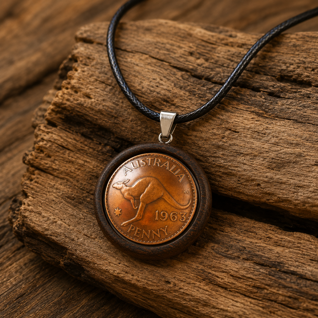 **1963 Australian Penny Kangaroo Domed Pendant Necklace | Handcrafted Reclaimed Coin Jewellery**