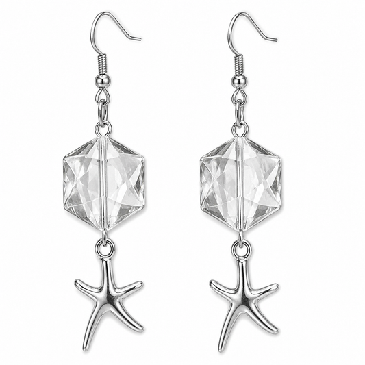 Crystal Glass Bead & Starfish Earrings | Handcrafted Coastal Jewellery