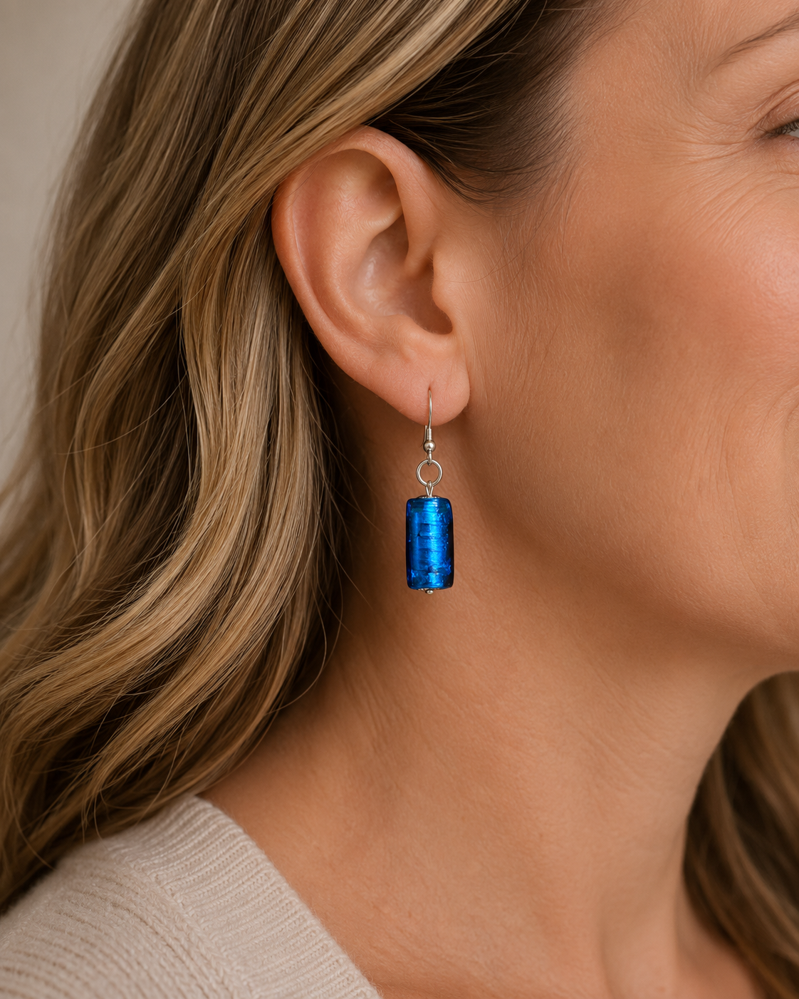 Turquoise Blue Glass Bead Earrings | Handcrafted Reclaimed Jewellery