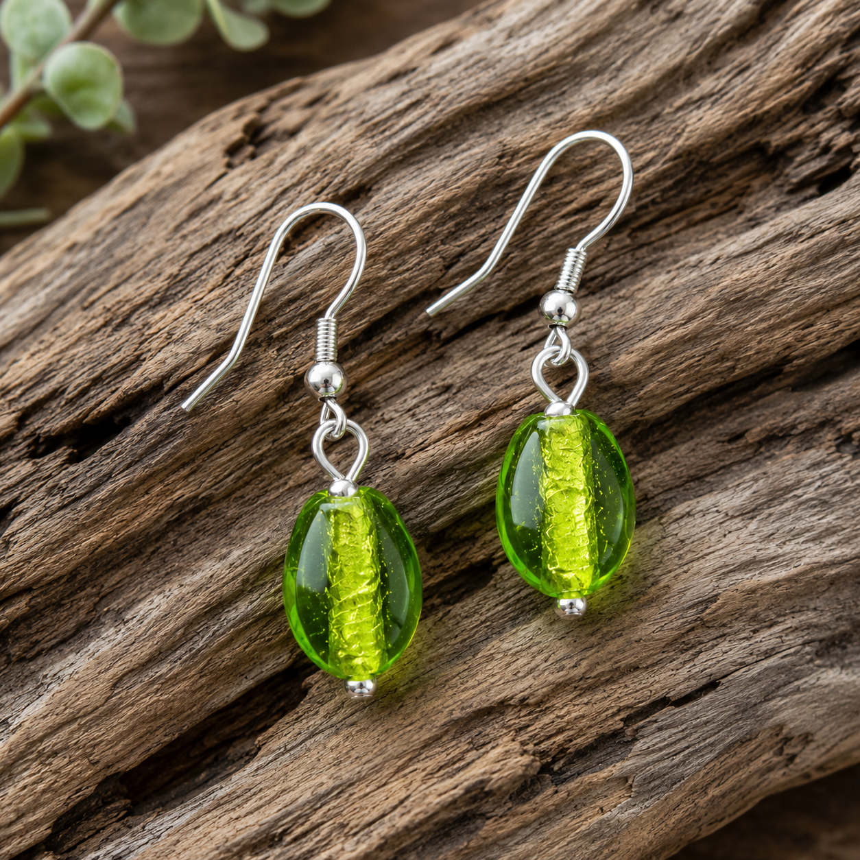 Lime Green Glass Bead Earrings | Handcrafted Reclaimed Jewellery