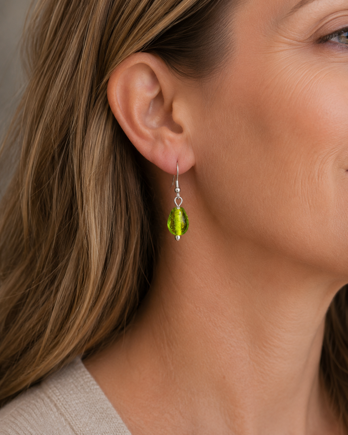 Lime Green Glass Bead Earrings | Handcrafted Reclaimed Jewellery