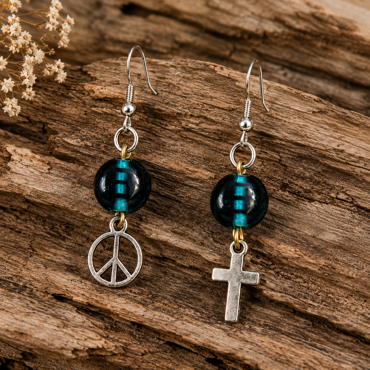 Upcycled Vintage Blue Glass Bead Drop Earrings | Boho Charm Earrings