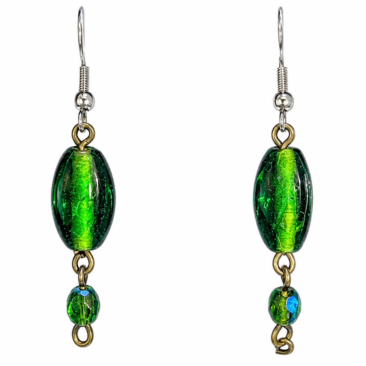 Emerald Green Glass Bead Earrings | Handcrafted Reclaimed Jewellery