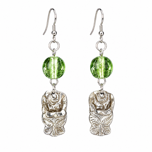 Green Glass Rose Earrings | Handcrafted Reclaimed Jewellery