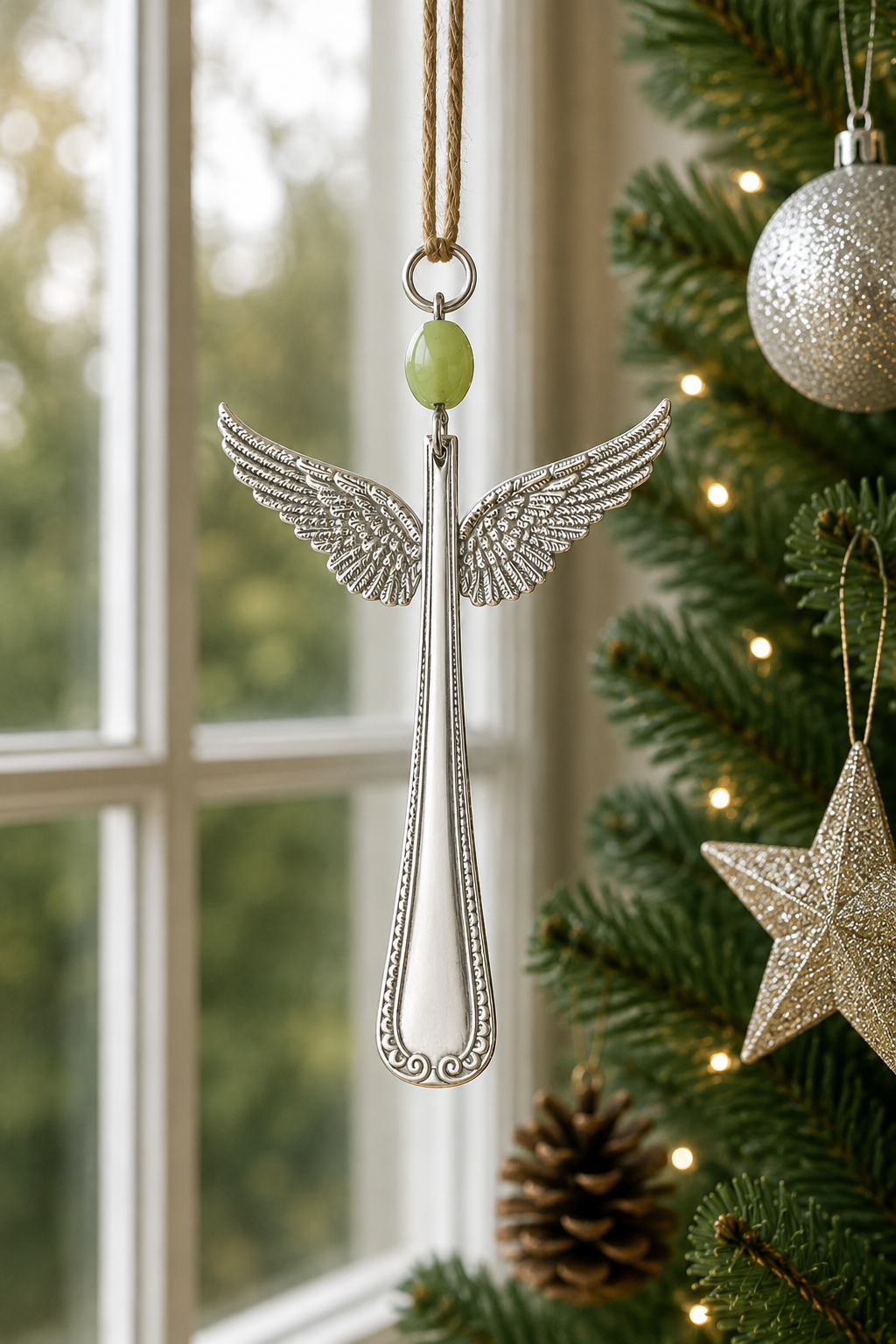 Silver Plate Guardian Angel Ornament | Handcrafted Vintage Cutlery Art