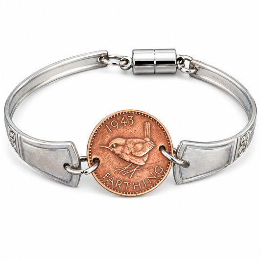 Silver-Plated Cutlery Farthing Coin Bracelet | Handcrafted Upcycled Vintage Jewellery