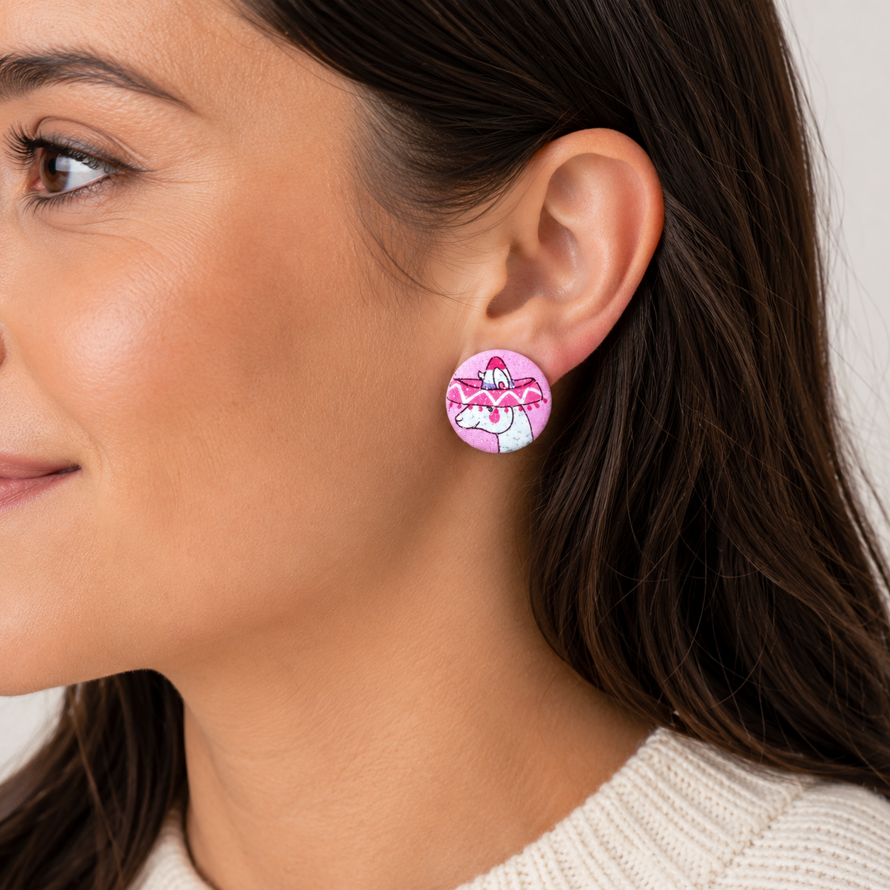 Pink Sparkly Alpaca Stud Earrings | Handcrafted Upcycled Fabric Jewellery