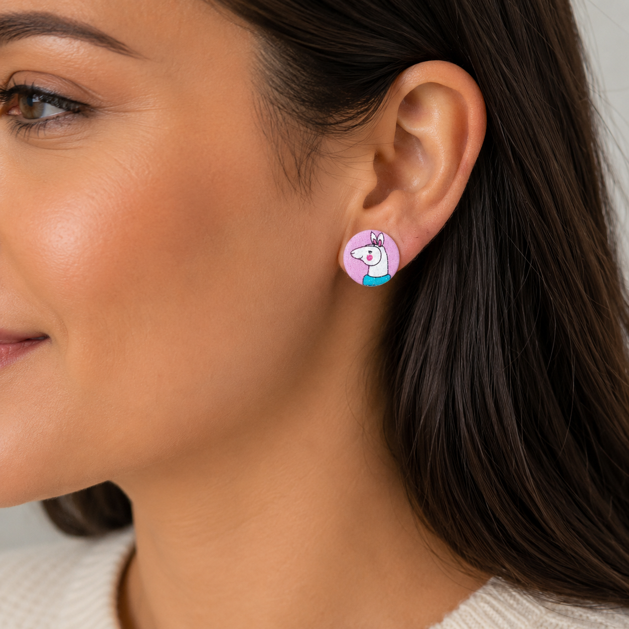 Pink Sparkly Alpaca Stud Earrings | Handcrafted Upcycled Fabric Jewellery
