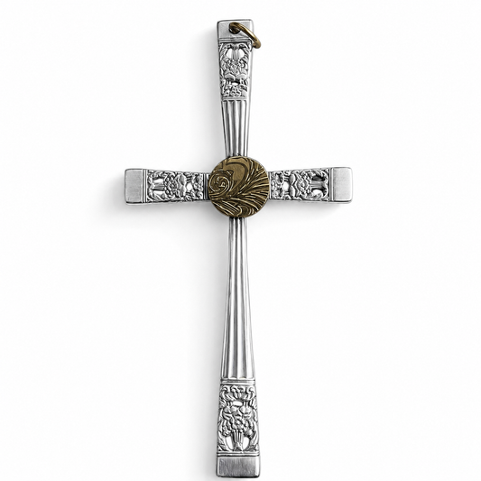 Silver Plate Cutlery Cross Ornament | Handcrafted Vintage Silver Plate Art
