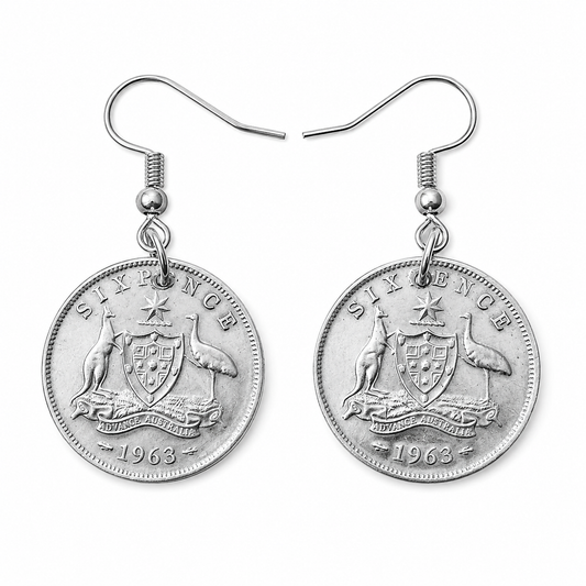 Australian Sixpence Coin Earrings | Handcrafted Upcycled 1963 Coin Jewellery