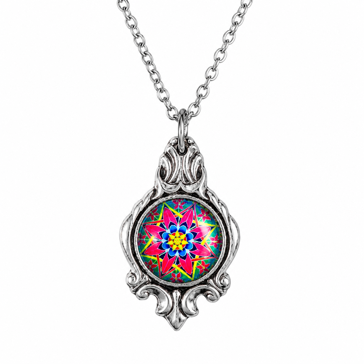 Kaleidoscope Pendant Necklace | Handcrafted Reclaimed Silver Plated Jewellery