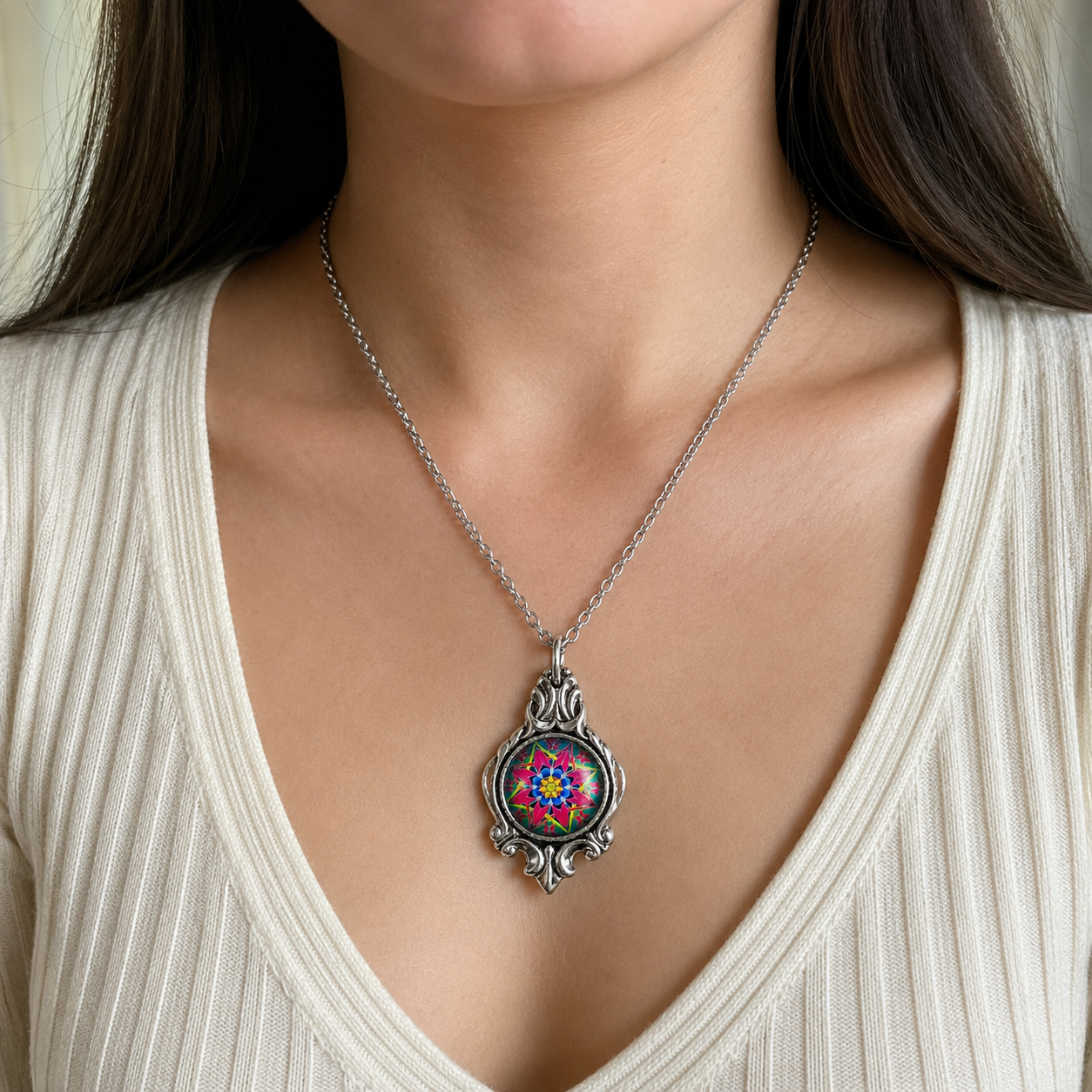Kaleidoscope Pendant Necklace | Handcrafted Reclaimed Silver Plated Jewellery