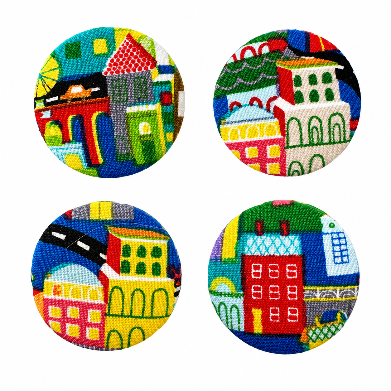 Set of 4 Fabric Covered Fridge Magnets | Handcrafted Reclaimed Textile Home Décor