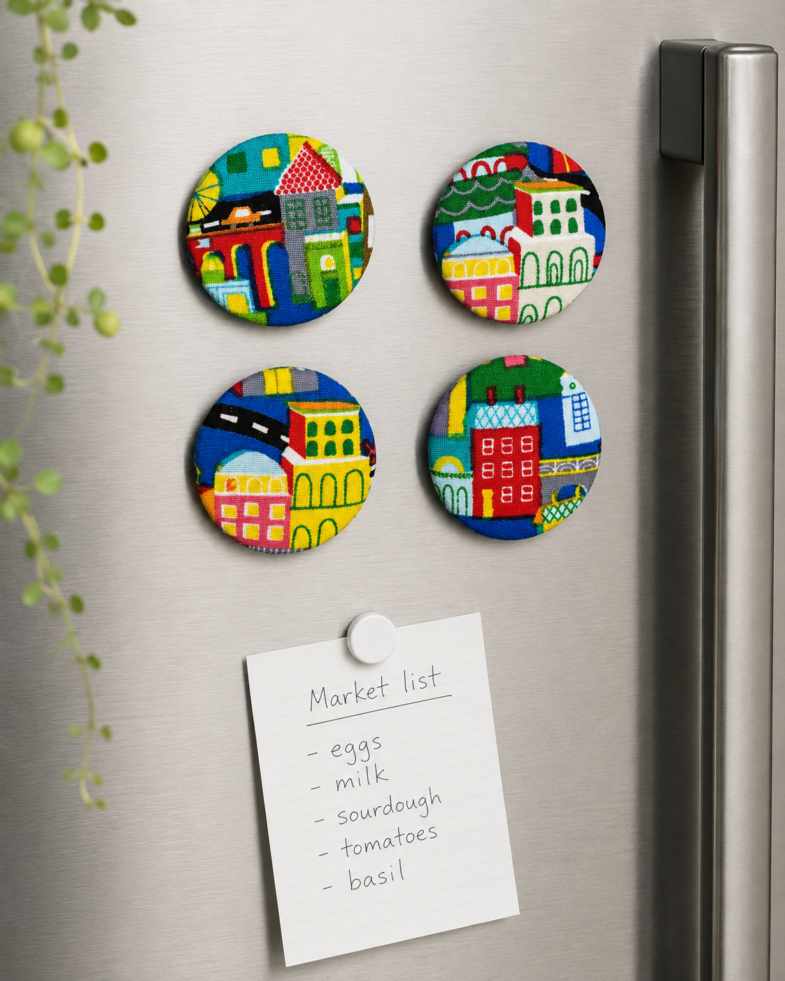 Set of 4 Fabric Covered Fridge Magnets | Handcrafted Reclaimed Textile Home Décor