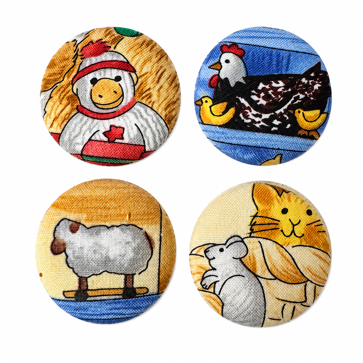 Set of 4 Country Animals Fridge Magnets | Handcrafted Reclaimed Textile Home Décor