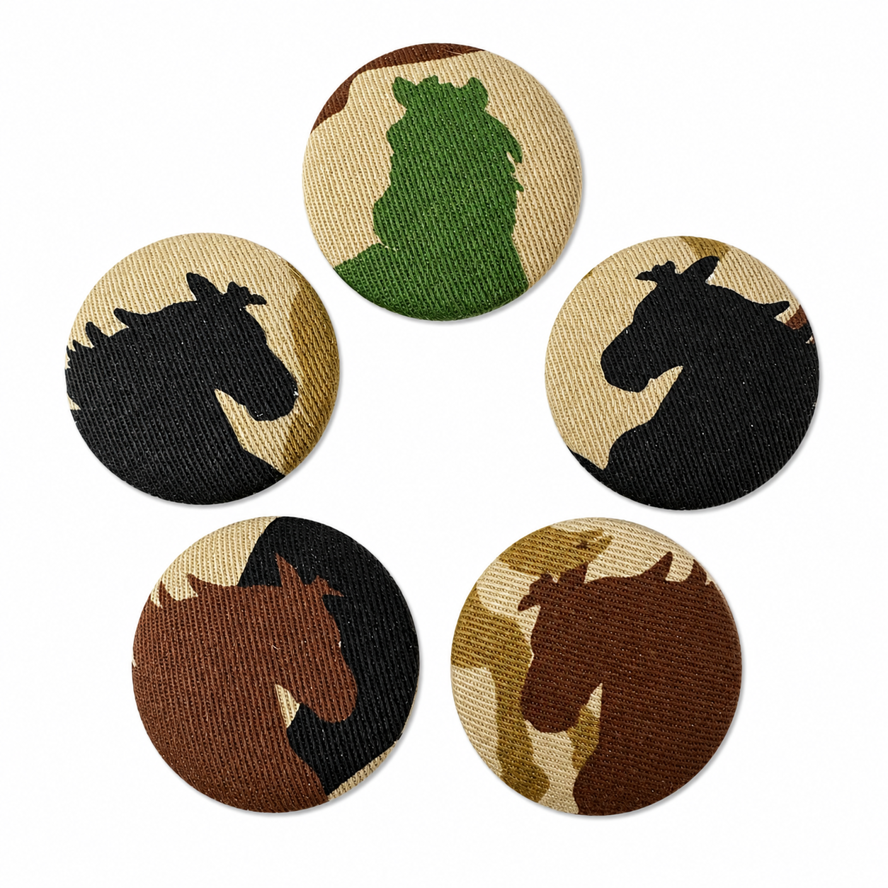 Set of 5 Camo Horses Fabric Covered Fridge Magnets | Handcrafted Reclaimed Textile Home Décor (Copy)