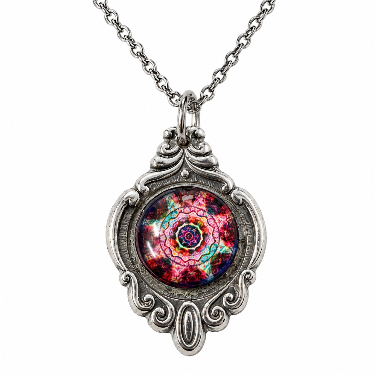 Kaleidoscope Pendant Necklace | Handcrafted Repurposed Silver Plated Jewellery