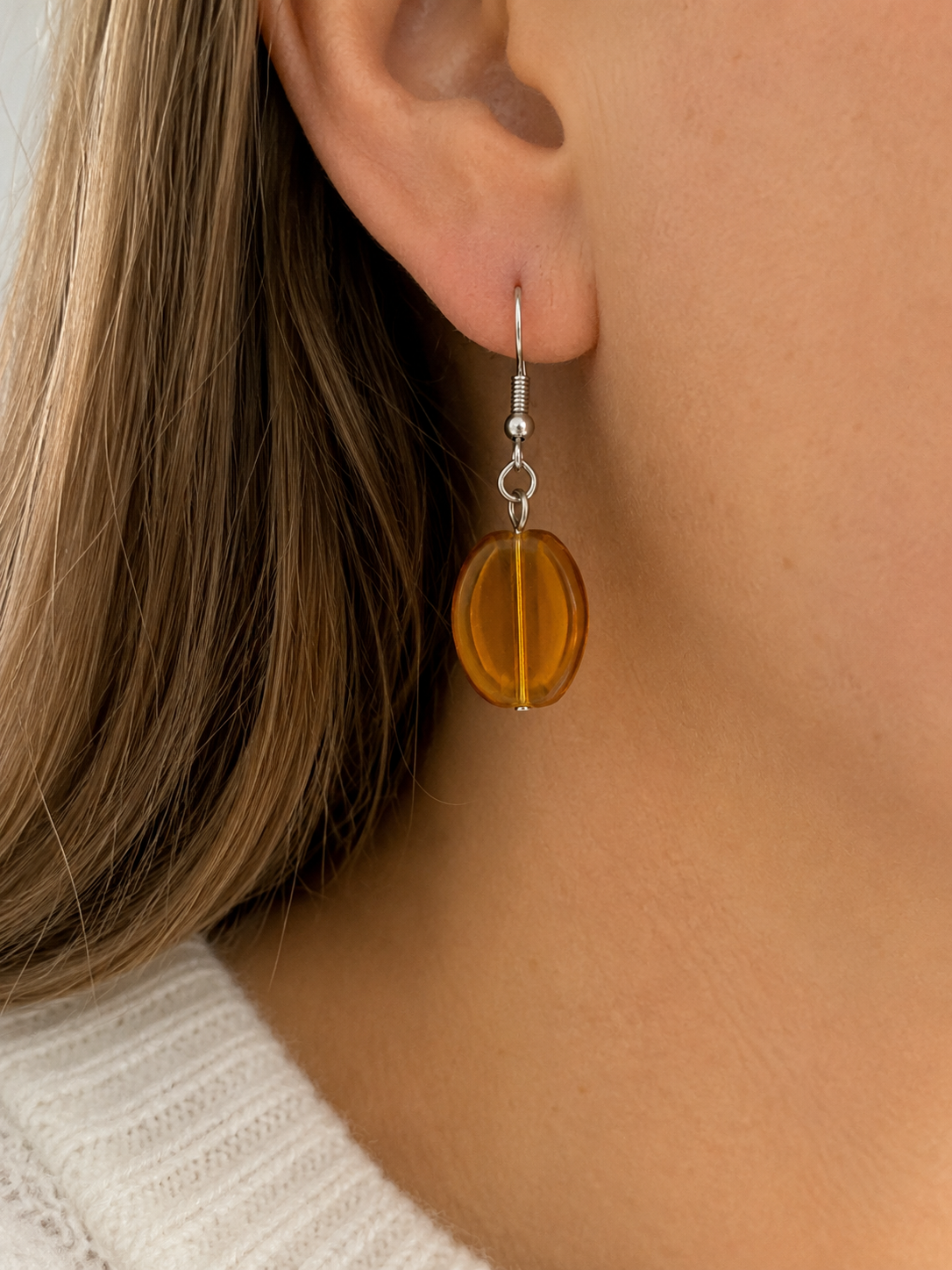 Amber Glass Drop Earrings | Handcrafted Reclaimed Glass Jewellery