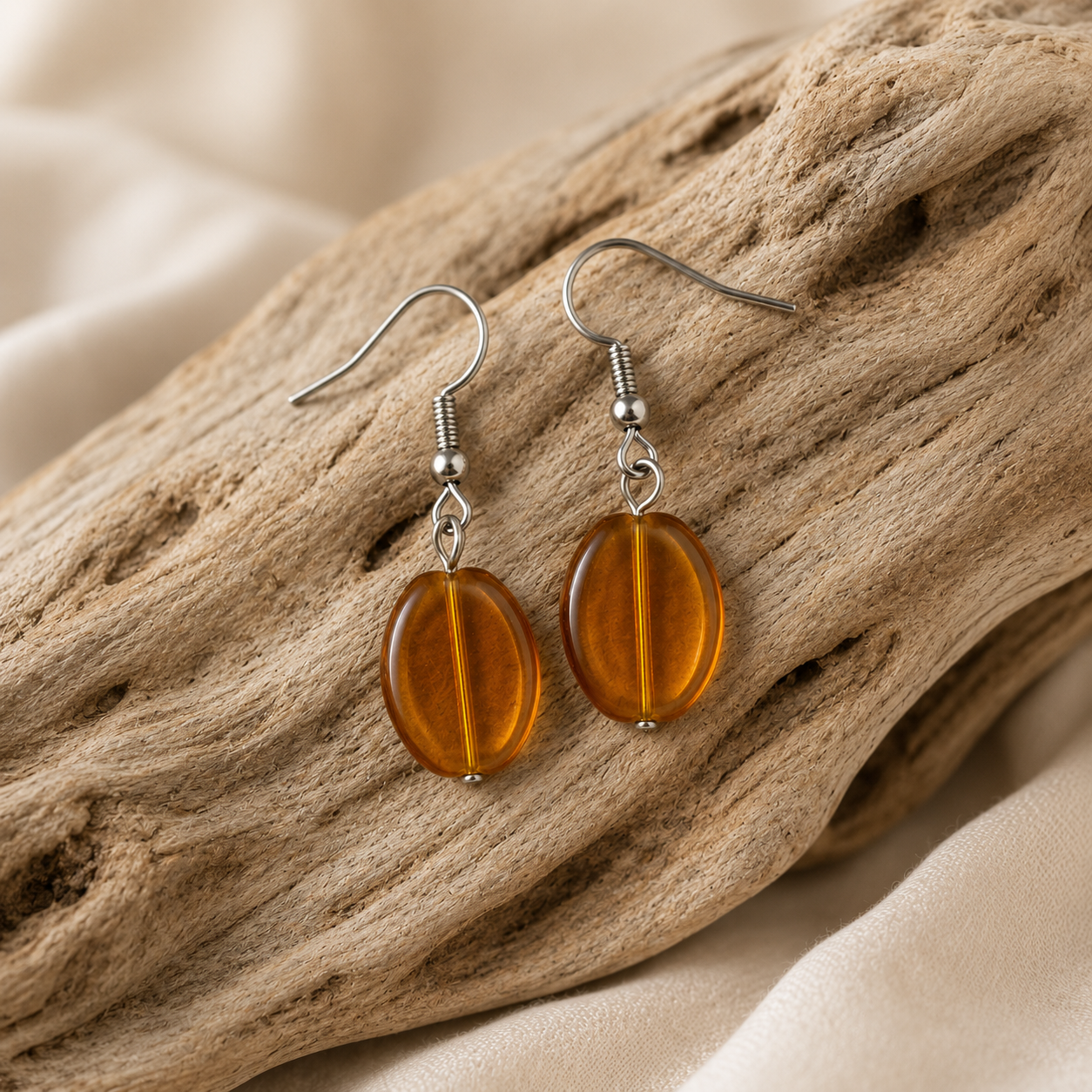 Amber Glass Drop Earrings | Handcrafted Reclaimed Glass Jewellery