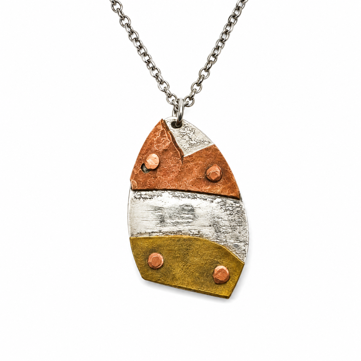 Abstract Mixed Metal Pendant Necklace | Handcrafted Reclaimed Metal Jewellery