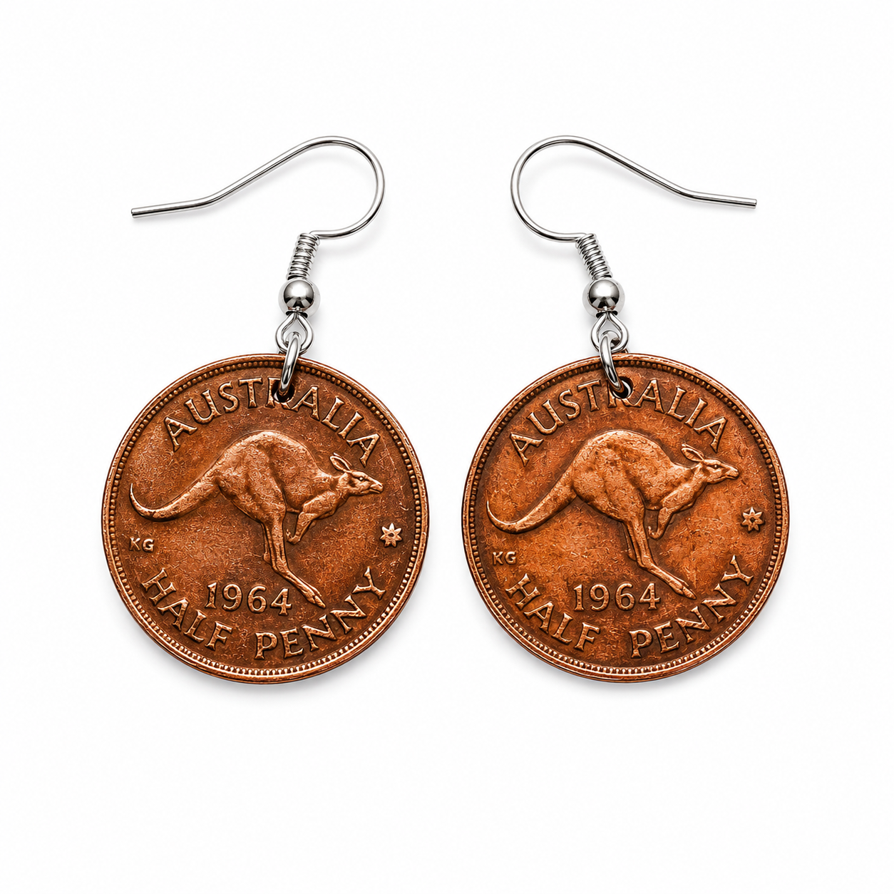 Australian 1964 Penny Coin Earrings | Handcrafted Reclaimed Coin Jewellery