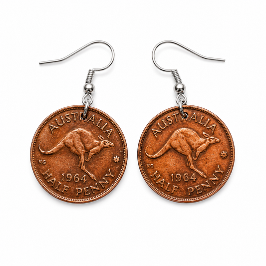 Australian 1964 Penny Coin Earrings | Handcrafted Reclaimed Coin Jewellery