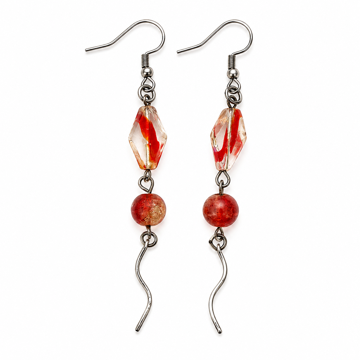 Red Glass Bead Drop Earrings | Handcrafted Reclaimed Glass Jewellery