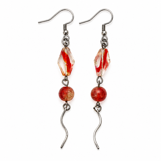 Red Glass Bead Drop Earrings | Handcrafted Reclaimed Glass Jewellery