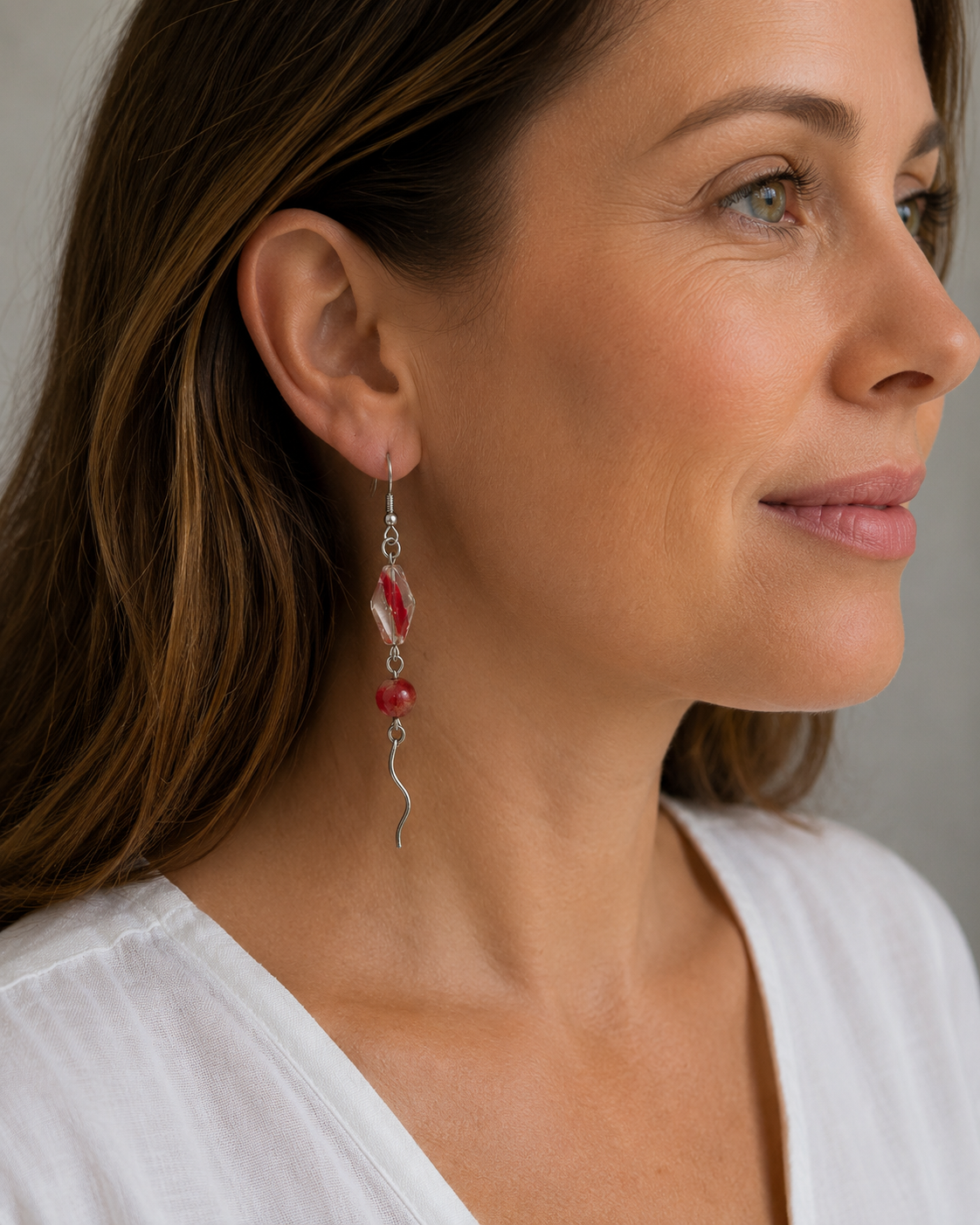 Red Glass Bead Drop Earrings | Handcrafted Reclaimed Glass Jewellery