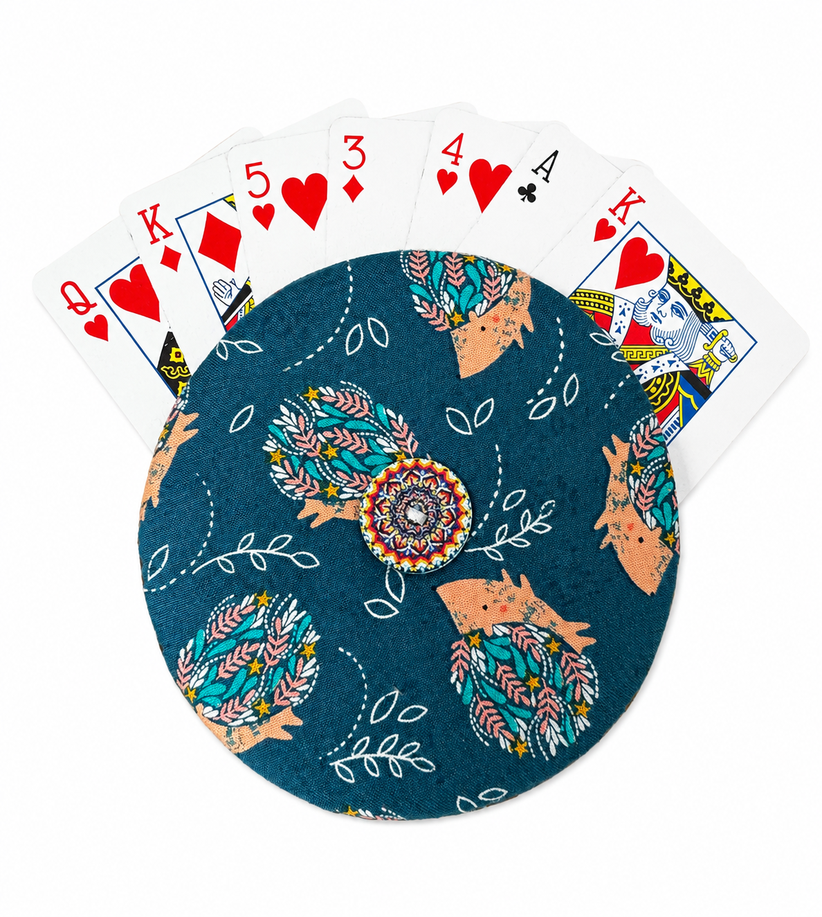 Reversible Hedgehog Card Holder | Handcrafted Reclaimed Fabric Card Game Accessory