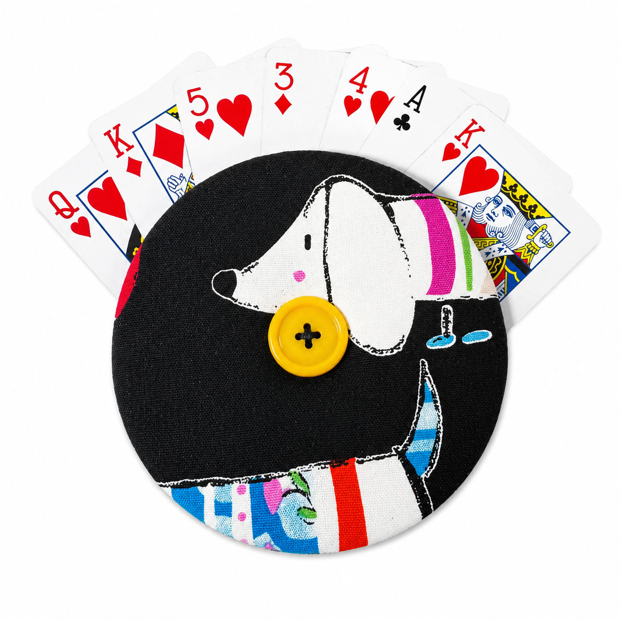 Reversible Dachshund Dog Card Holder | Handcrafted Reclaimed Fabric Card Game Accessory